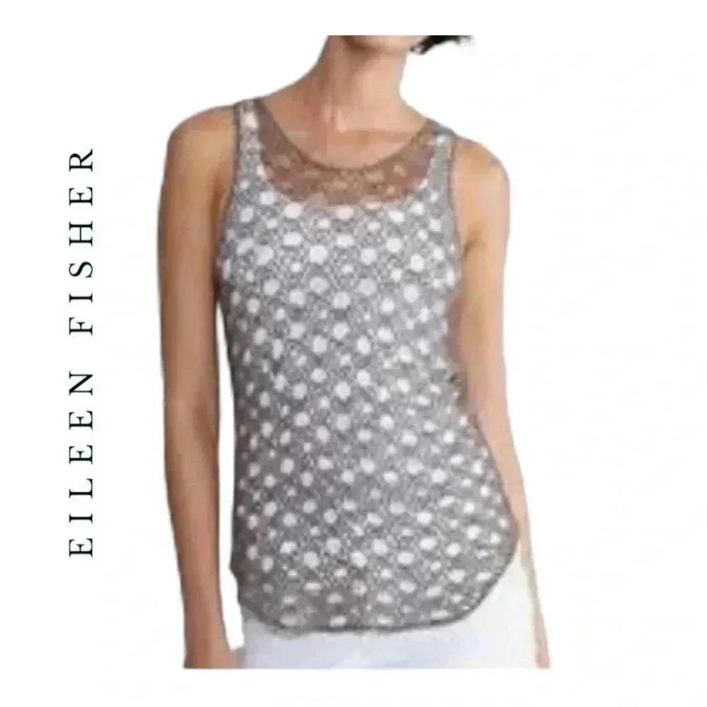 1312. EILEEN FISHER TAUPE LINEN COTTON CORD SHEEN LOOPS SHELL TOP SIZE SMALL